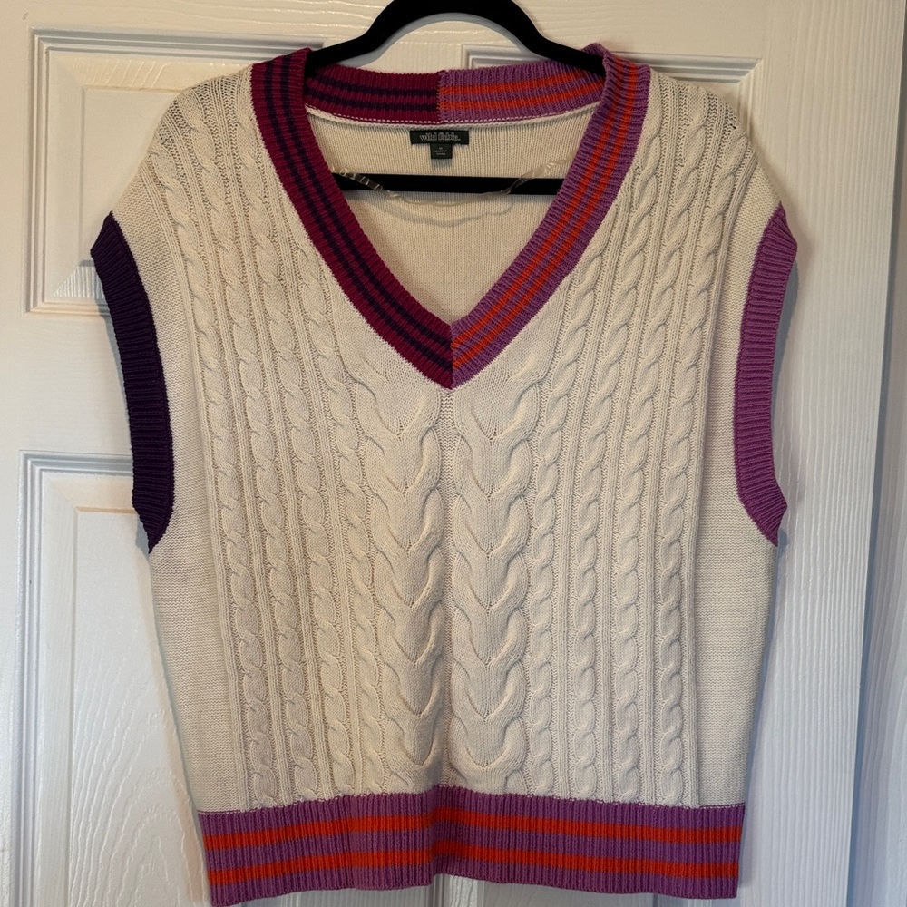 Wild Fable Cream and Purple V-Neck Sweater Vest